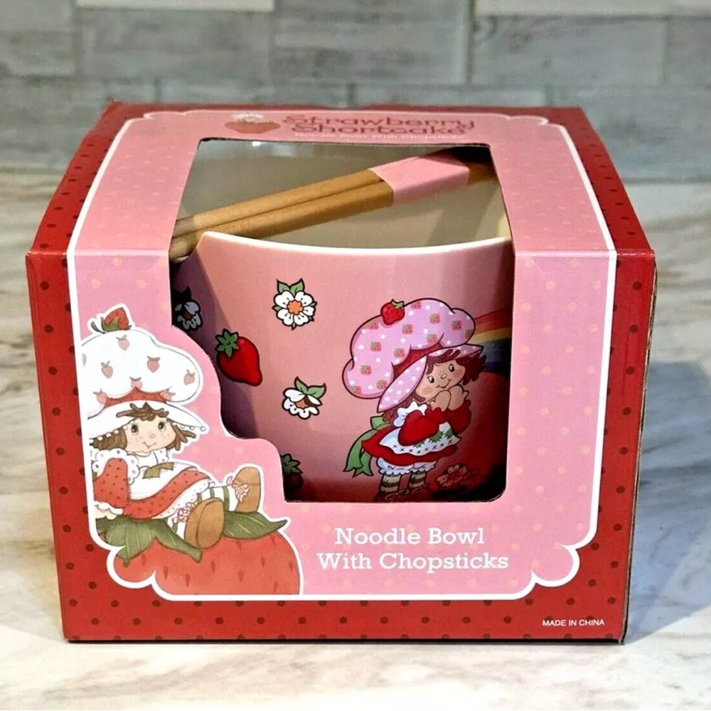MAD Engine Strawberry Shortcake Pink Noodle Bowl with Chopsticks Hand Wash Only